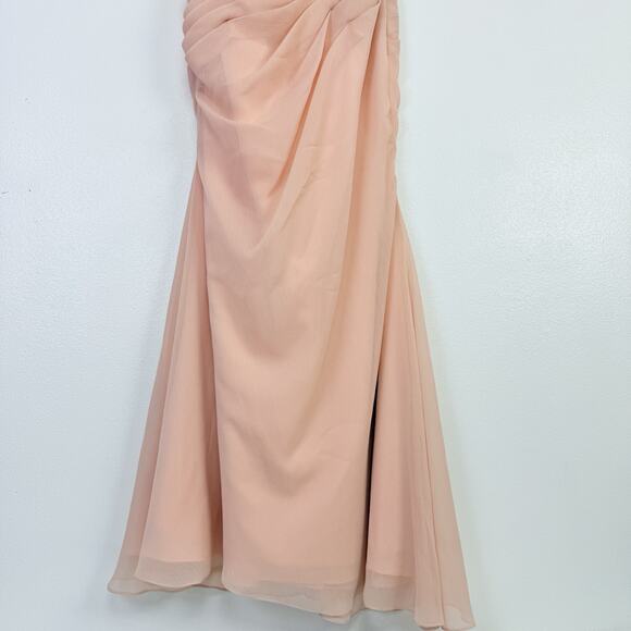 Angelina Faccenda Bridesmaids Gown Size 8 Blush Pink One Shoulder Chiffon Prom - Picture 5 of 16